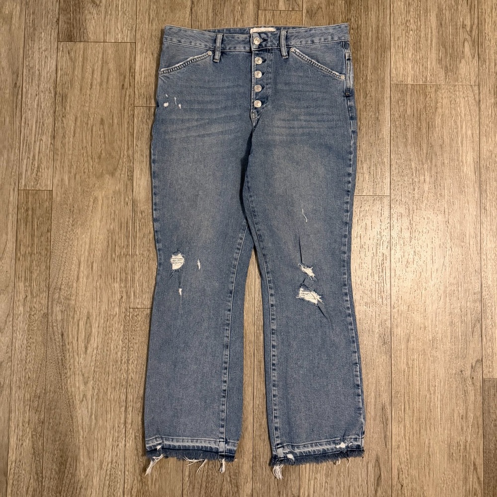 Free People We The Free Dylan High Rise Distressed Blue Denim Jeans Womens